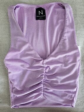 naked wardrobe Lavender Ruched V-Neck Tank Top